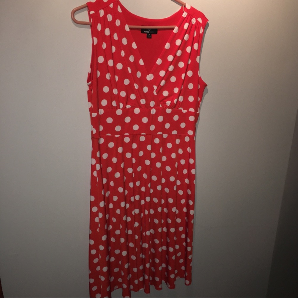 Reddish orange polka dot dress